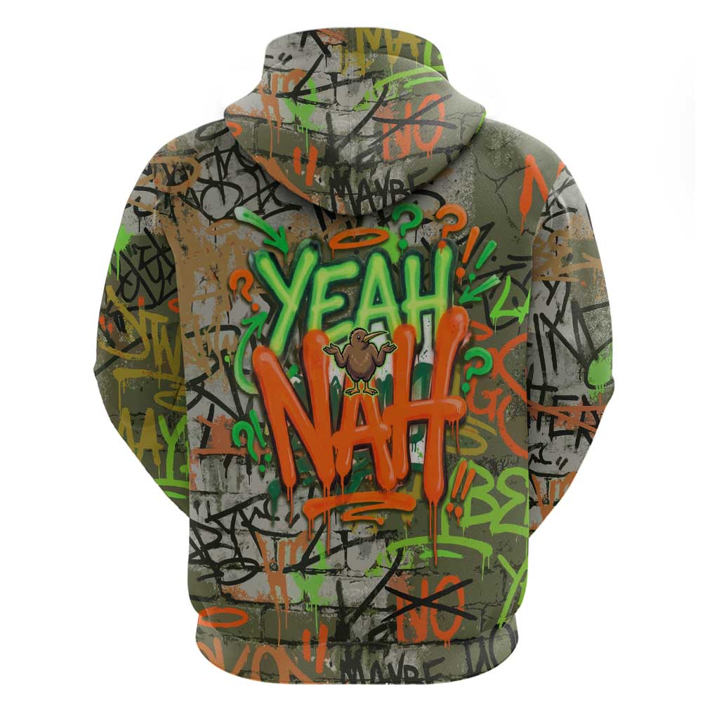 Yeah Nah Graffiti Skull New Zealand Slang Zip Hoodie Kiwi Grunge Brick Wall and Bold Urban Street Art TS04 - Polynesian Pride