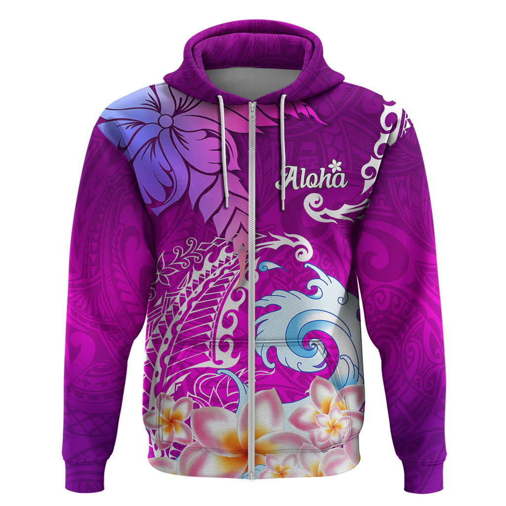 Hawaii Plumeria Flower Hoodie Plumeria FLowers And Polynesian Pattern TS04 Zip Hoodie Gradient - Polynesian Pride