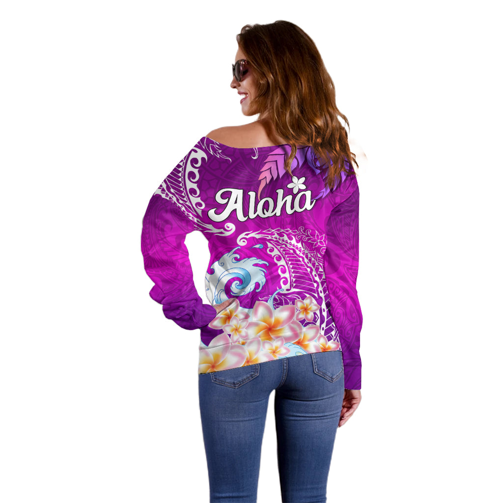 Hawaii Plumeria Flower Off Shoulder Sweater Plumeria FLowers And Polynesian Pattern TS04 - Polynesian Pride