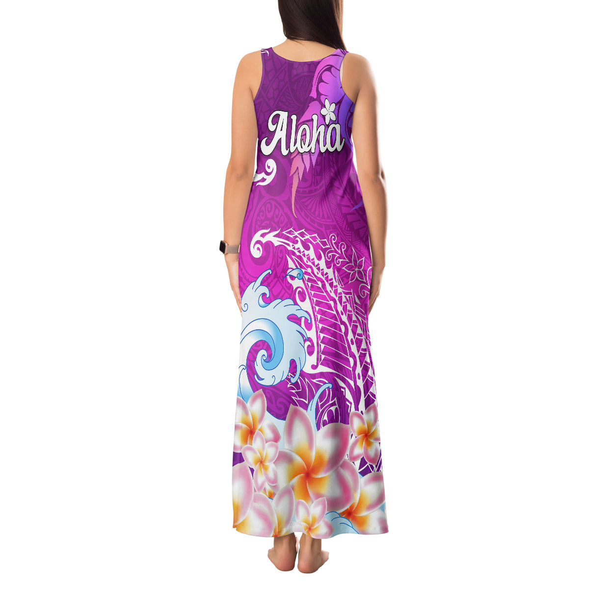 Hawaii Plumeria Flower Tank Maxi Dress Plumeria FLowers And Polynesian Pattern TS04 - Polynesian Pride