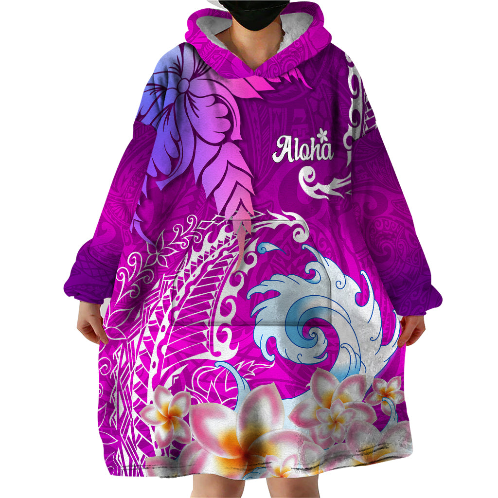 Hawaii Plumeria Flower Wearable Blanket Hoodie Plumeria FLowers And Polynesian Pattern TS04 - Polynesian Pride