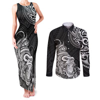 Hawaii Polynesian Couples Matching Tank Maxi Dress and Long Sleeve Button Shirts Gorila Tatoo Polynesian Style TS04 Black - Polynesian Pride