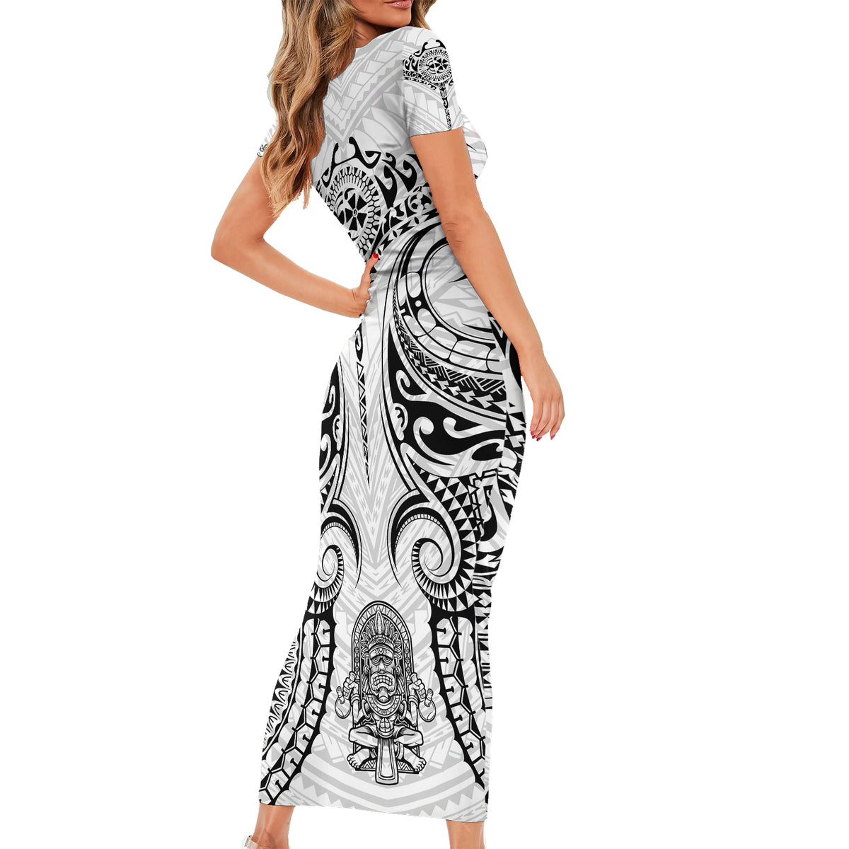 Hawaii Polynesian Short Sleeve Bodycon Dress Warrior symbol TS04 - Polynesian Pride