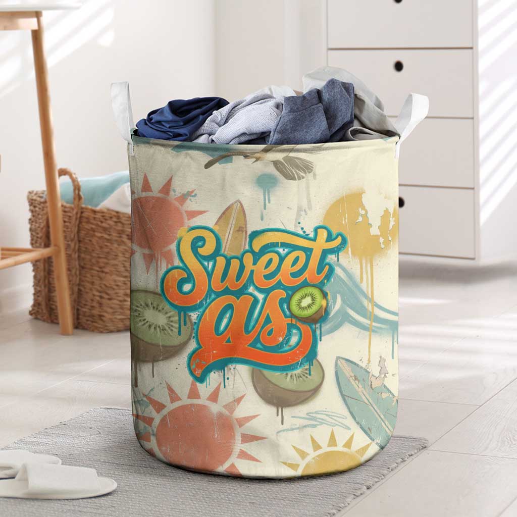 NZ Slang Sweet As Kiwi Shaka Sign Laundry Basket New Zealand Surfboards Sun and Tropical Beach Retro