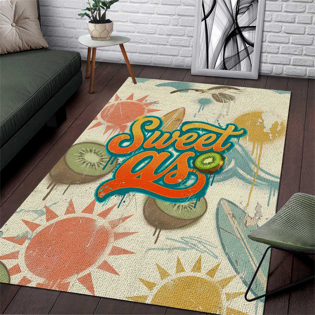 NZ Slang Sweet As Kiwi Shaka Sign Area Rug New Zealand Surfboards Sun and Tropical Beach Retro