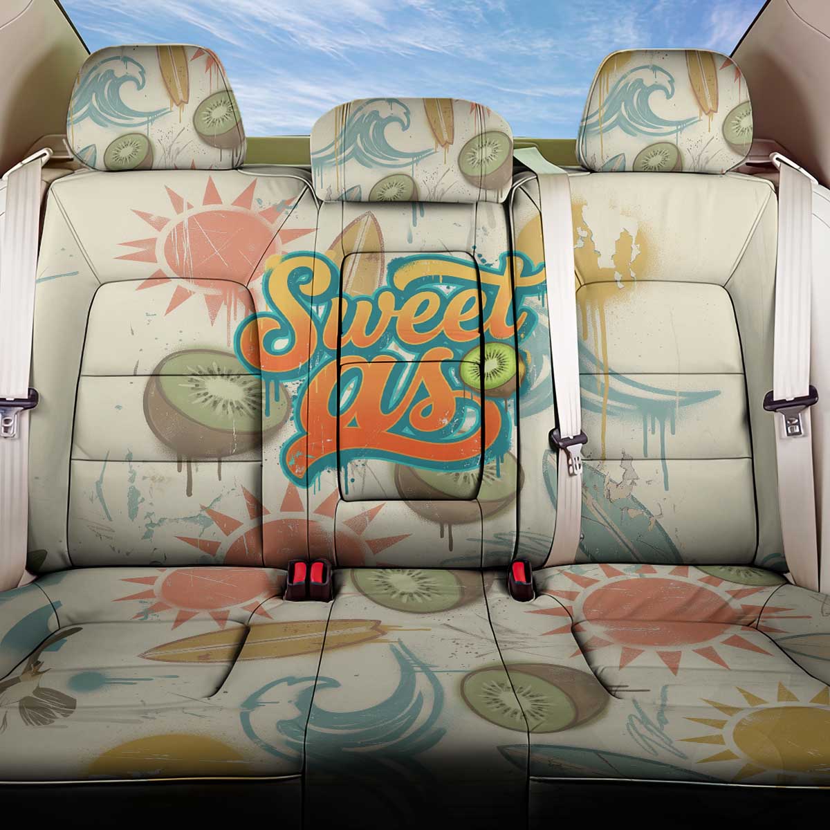 NZ Slang Sweet As Kiwi Shaka Sign Back Car Seat Cover New Zealand Surfboards Sun and Tropical Beach Retro