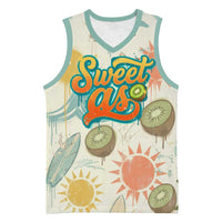 NZ Slang Sweet As Kiwi Shaka Sign Basketball Jersey New Zealand Surfboards Sun and Tropical Beach Retro TS04 Unisex Beige - Polynesian Pride