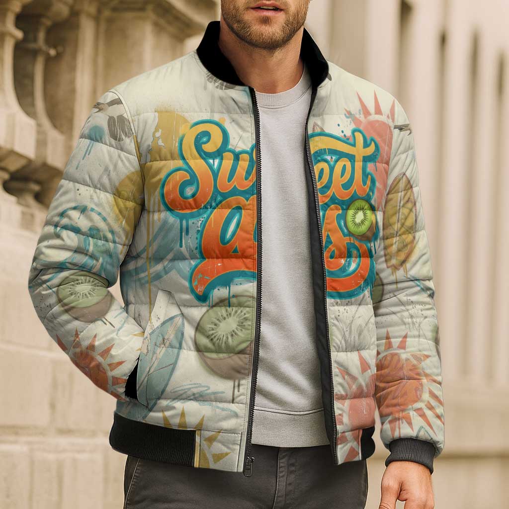 NZ Slang Sweet As Kiwi Shaka Sign Bomber Puffer Jacket New Zealand Surfboards Sun and Tropical Beach Retro TS04 - Polynesian Pride