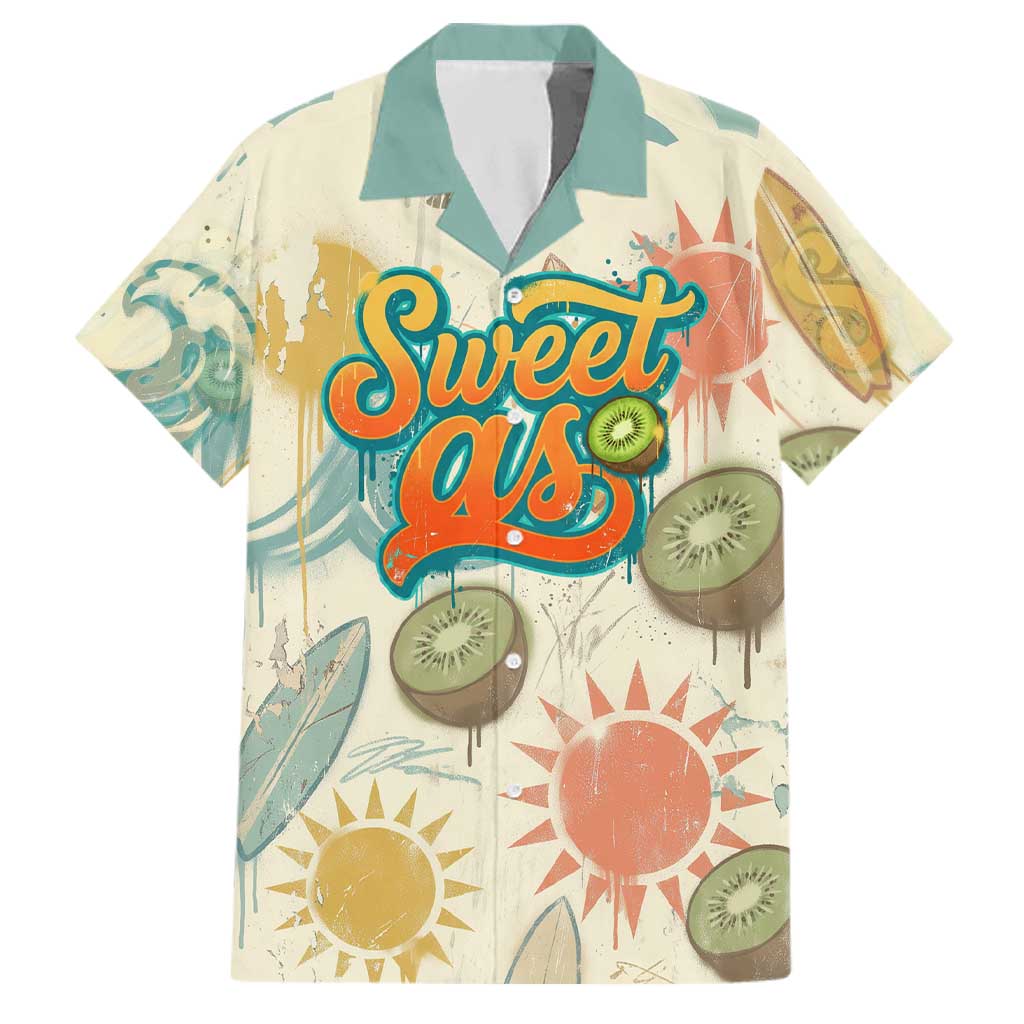 NZ Slang Sweet As Kiwi Shaka Sign Family Matching Off Shoulder Maxi Dress and Hawaiian Shirt New Zealand Surfboards Sun and Tropical Beach Retro TS04 Dad's Shirt - Short Sleeve Beige - Polynesian Pride