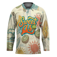 NZ Slang Sweet As Kiwi Shaka Sign Hockey Jersey New Zealand Surfboards Sun and Tropical Beach Retro TS04 Unisex Beige - Polynesian Pride