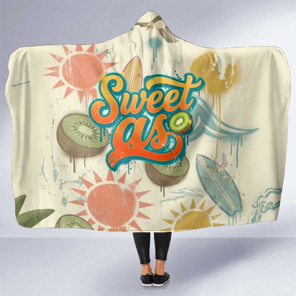 NZ Slang Sweet As Kiwi Shaka Sign Hooded Blanket New Zealand Surfboards Sun and Tropical Beach Retro