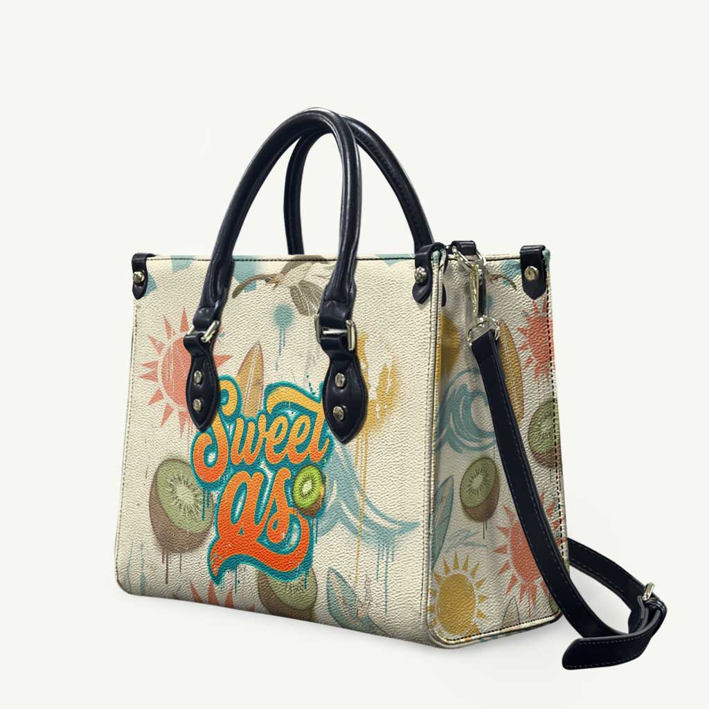 NZ Slang Sweet As Kiwi Shaka Sign Leather Bag New Zealand Surfboards Sun and Tropical Beach Retro