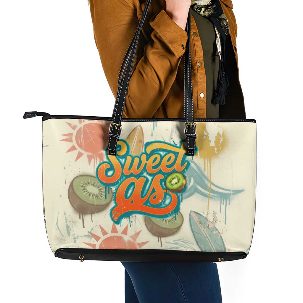 NZ Slang Sweet As Kiwi Shaka Sign Leather Tote Bag New Zealand Surfboards Sun and Tropical Beach Retro TS04 - Polynesian Pride