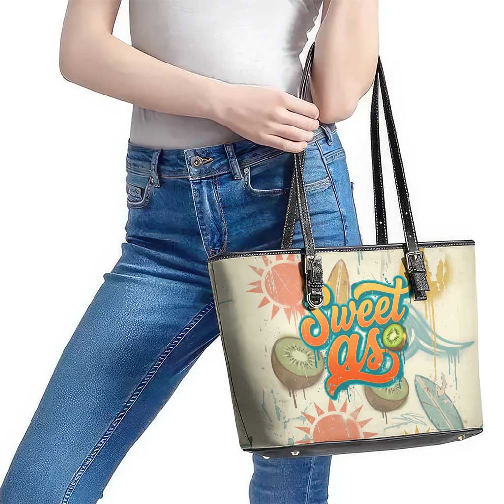 NZ Slang Sweet As Kiwi Shaka Sign Leather Tote Bag New Zealand Surfboards Sun and Tropical Beach Retro TS04 - Polynesian Pride