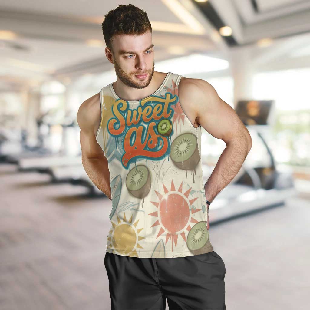 NZ Slang Sweet As Kiwi Shaka Sign Men Tank Top New Zealand Surfboards Sun and Tropical Beach Retro