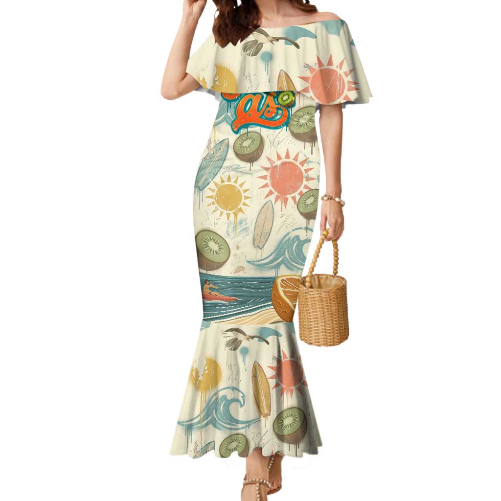 NZ Slang Sweet As Kiwi Shaka Sign Mermaid Dress New Zealand Surfboards Sun and Tropical Beach Retro