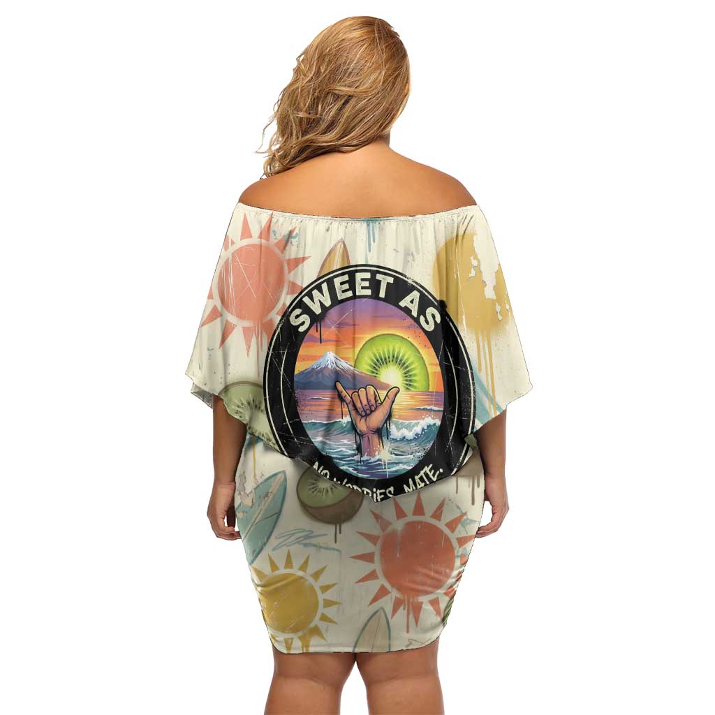 NZ Slang Sweet As Kiwi Shaka Sign Off Shoulder Short Dress New Zealand Surfboards Sun and Tropical Beach Retro TS04 - Polynesian Pride