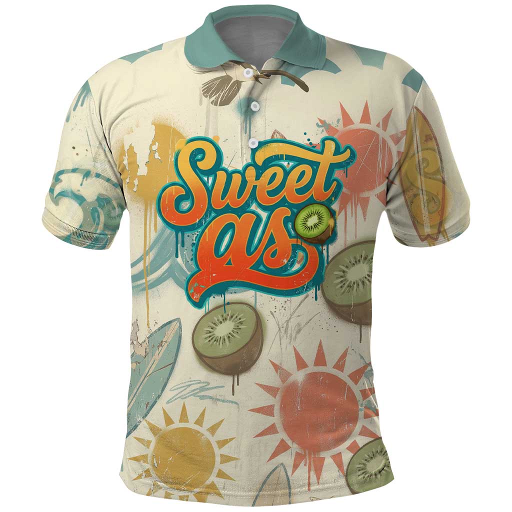NZ Slang Sweet As Kiwi Shaka Sign Polo Shirt New Zealand Surfboards Sun and Tropical Beach Retro TS04 Beige - Polynesian Pride