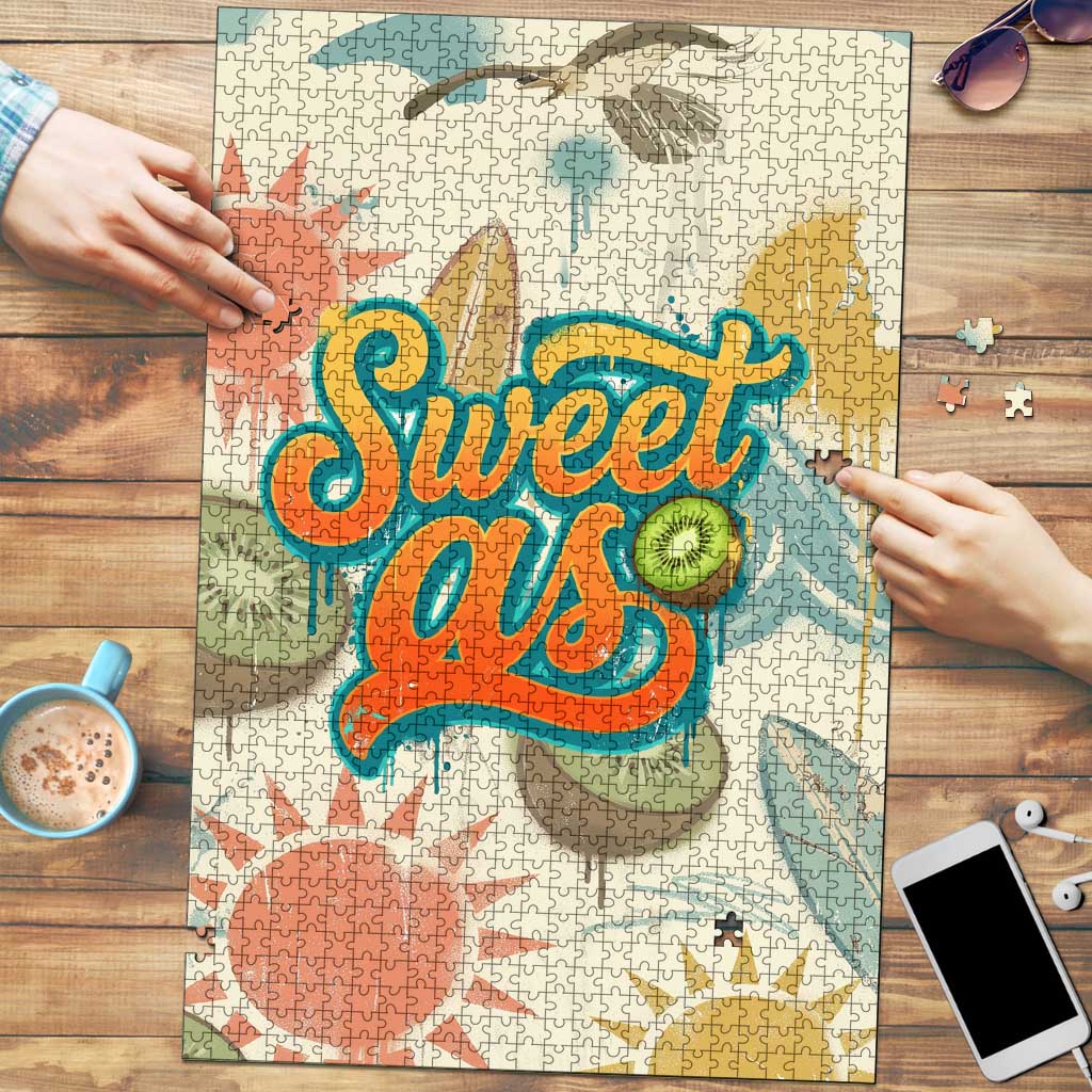 NZ Slang Sweet As Kiwi Shaka Sign Puzzle New Zealand Surfboards Sun and Tropical Beach Retro