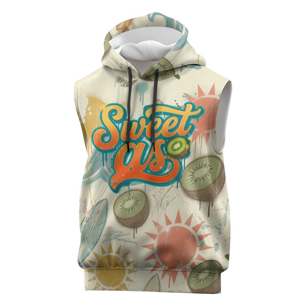 NZ Slang Sweet As Kiwi Shaka Sign Sleeveless Hoodie New Zealand Surfboards Sun and Tropical Beach Retro TS04 Beige - Polynesian Pride