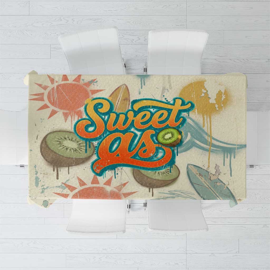 NZ Slang Sweet As Kiwi Shaka Sign Tablecloth New Zealand Surfboards Sun and Tropical Beach Retro TS04 Beige - Polynesian Pride