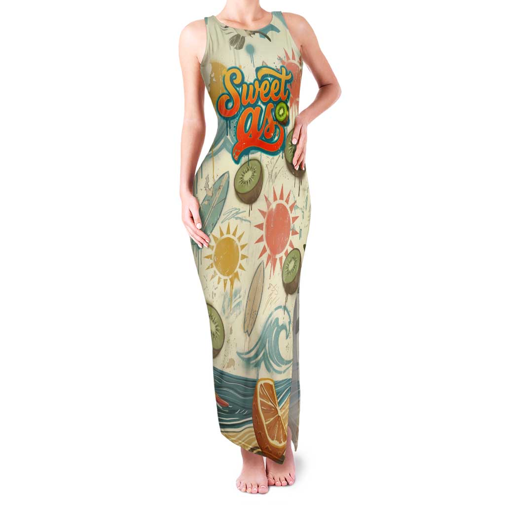NZ Slang Sweet As Kiwi Shaka Sign Tank Maxi Dress New Zealand Surfboards Sun and Tropical Beach Retro