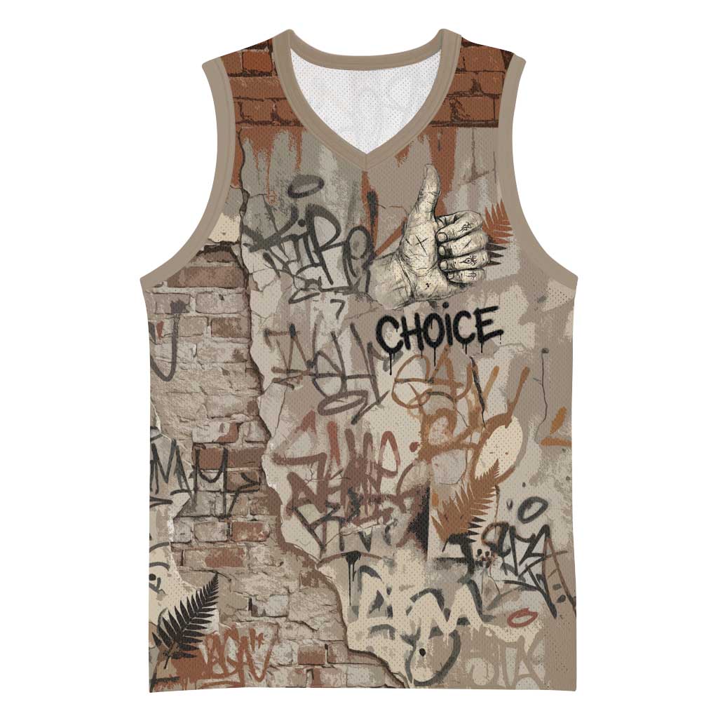 Choice Bro Graffiti Handshake Basketball Jersey New Zealand Slang Fern Brick Wall and Urban Street Art TS04 Unisex Multicolor - Polynesian Pride
