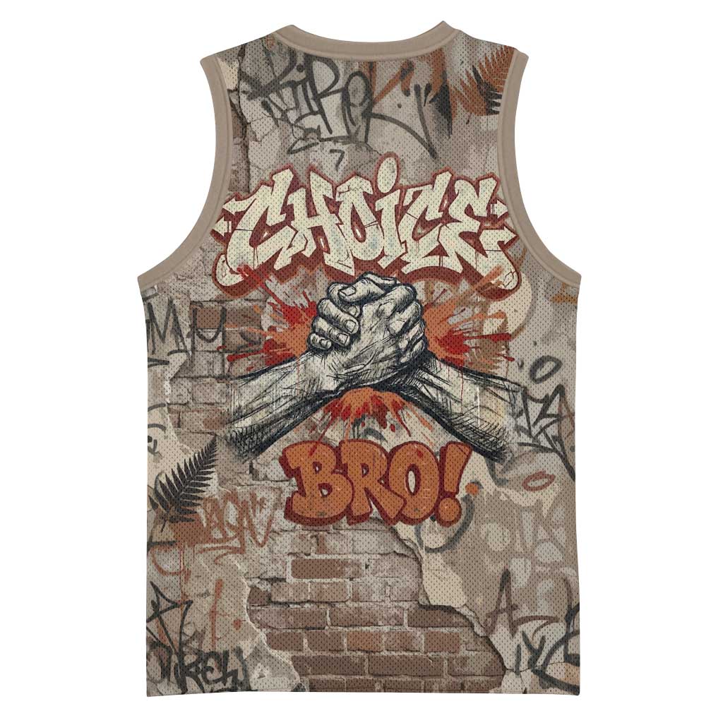 Choice Bro Graffiti Handshake Basketball Jersey New Zealand Slang Fern Brick Wall and Urban Street Art TS04 - Polynesian Pride