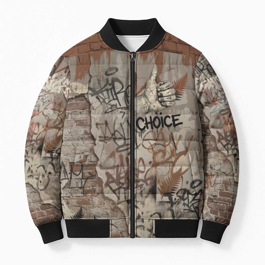 Choice Bro Graffiti Handshake Bomber Puffer Jacket New Zealand Slang Fern Brick Wall and Urban Street Art TS04 Unisex Multicolor - Polynesian Pride