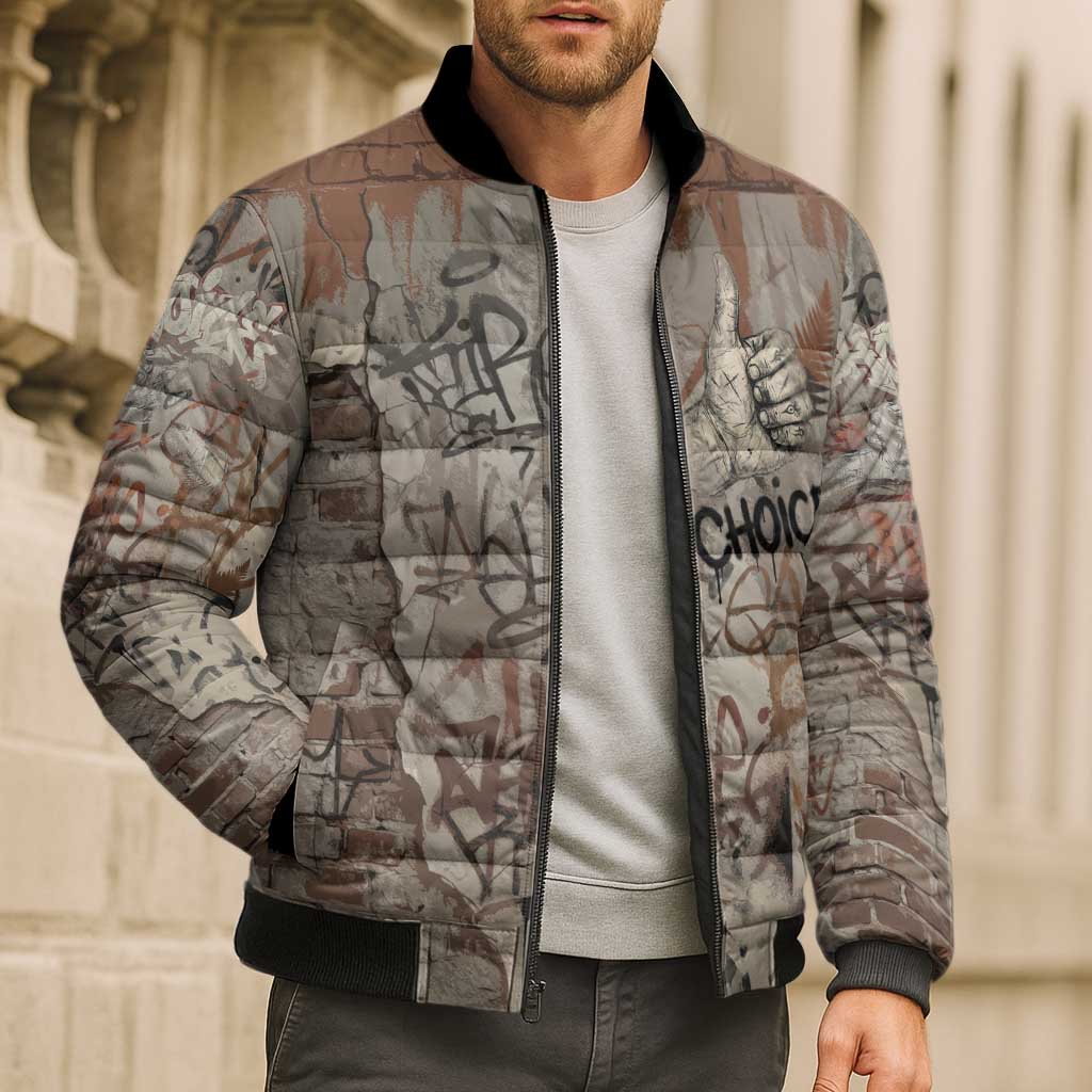 Choice Bro Graffiti Handshake Bomber Puffer Jacket New Zealand Slang Fern Brick Wall and Urban Street Art TS04 - Polynesian Pride