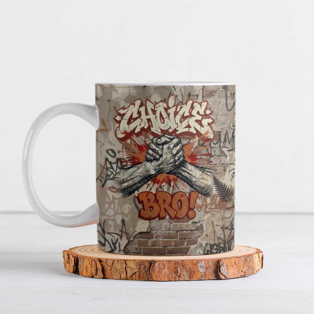 Choice Bro Graffiti Handshake Ceramic Mug New Zealand Slang Fern Brick Wall and Urban Street Art
