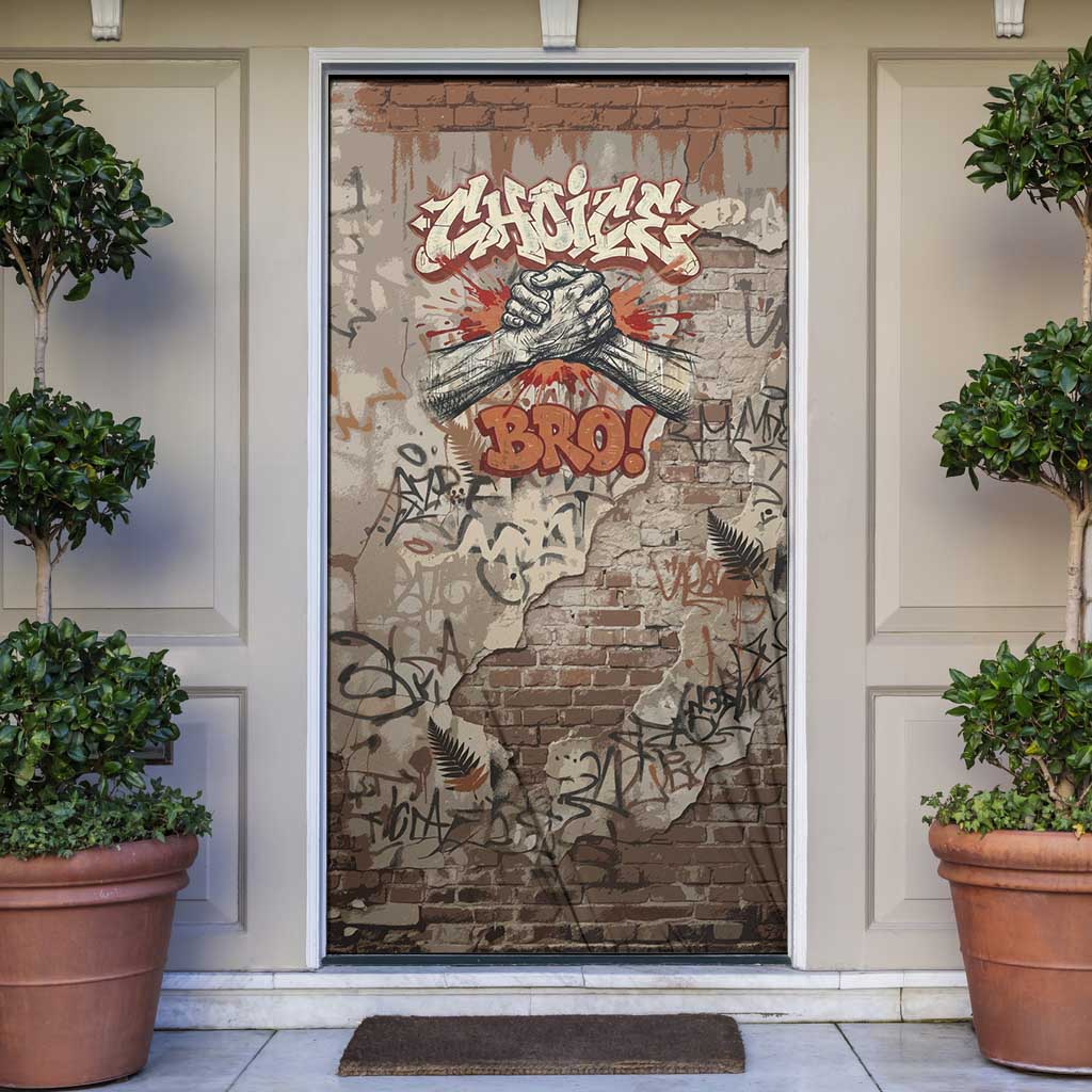 Choice Bro Graffiti Handshake Door Cover New Zealand Slang Fern Brick Wall and Urban Street Art
