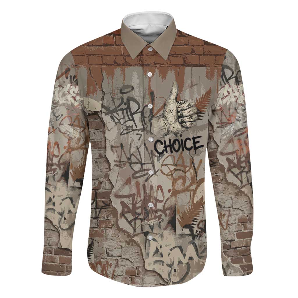 Choice Bro Graffiti Handshake Family Matching Mermaid Dress and Hawaiian Shirt New Zealand Slang Fern Brick Wall and Urban Street Art TS04 Dad's Shirt - Long Sleeve Multicolor - Polynesian Pride
