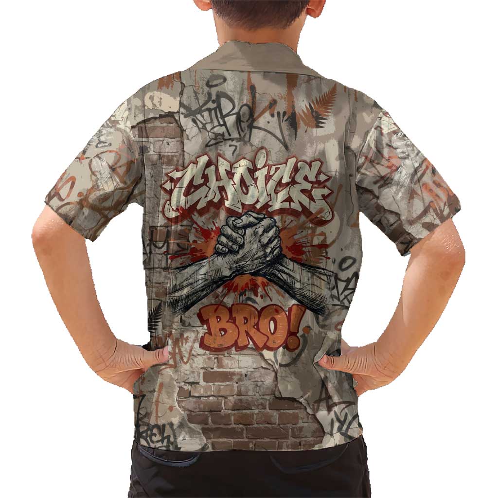 Choice Bro Graffiti Handshake Family Matching Off The Shoulder Long Sleeve Dress and Hawaiian Shirt New Zealand Slang Fern Brick Wall and Urban Street Art TS04 - Polynesian Pride