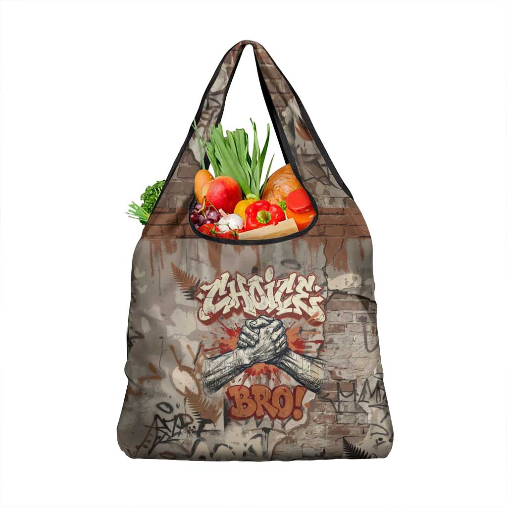 Choice Bro Graffiti Handshake Grocery Bag New Zealand Slang Fern Brick Wall and Urban Street Art