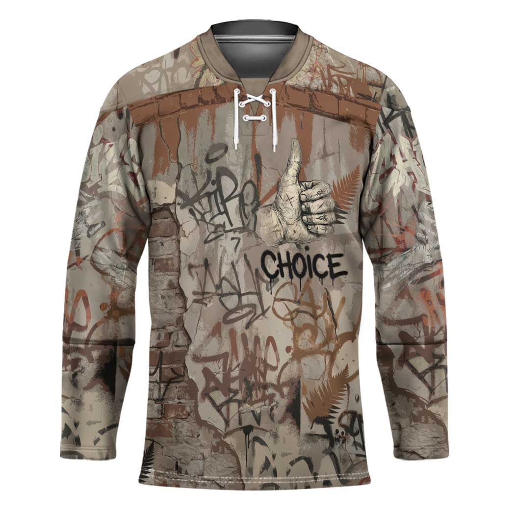 Choice Bro Graffiti Handshake Hockey Jersey New Zealand Slang Fern Brick Wall and Urban Street Art
