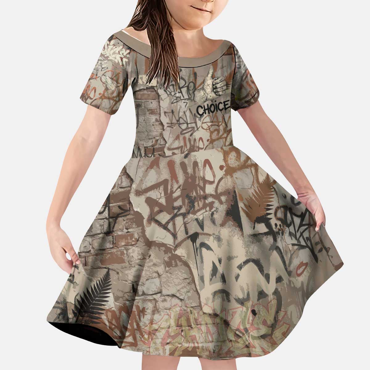 Choice Bro Graffiti Handshake Kid Short Sleeve Dress New Zealand Slang Fern Brick Wall and Urban Street Art