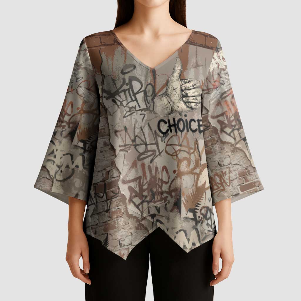 Choice Bro Graffiti Handshake Kimono Sleeve Blouse New Zealand Slang Fern Brick Wall and Urban Street Art TS04 - Polynesian Pride