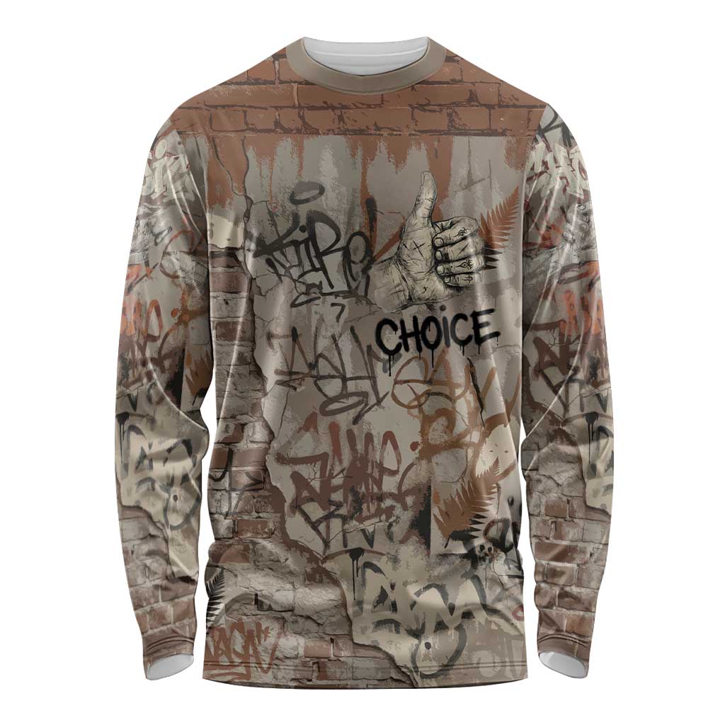 Choice Bro Graffiti Handshake Long Sleeve Shirt New Zealand Slang Fern Brick Wall and Urban Street Art