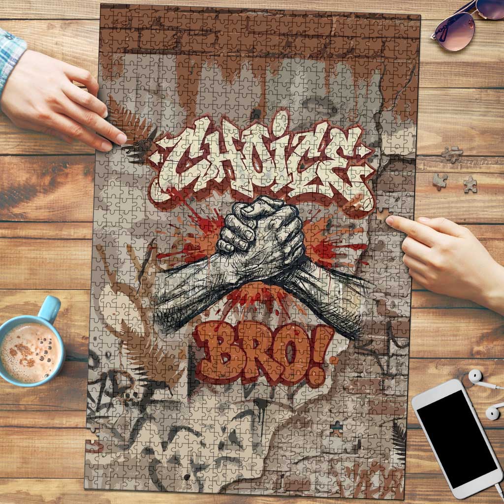 Choice Bro Graffiti Handshake Puzzle New Zealand Slang Fern Brick Wall and Urban Street Art TS04 Multicolor - Polynesian Pride