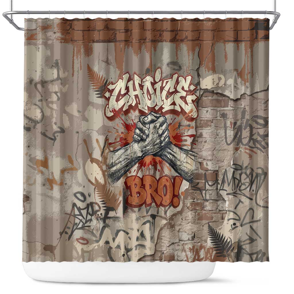 Choice Bro Graffiti Handshake Shower Curtain New Zealand Slang Fern Brick Wall and Urban Street Art