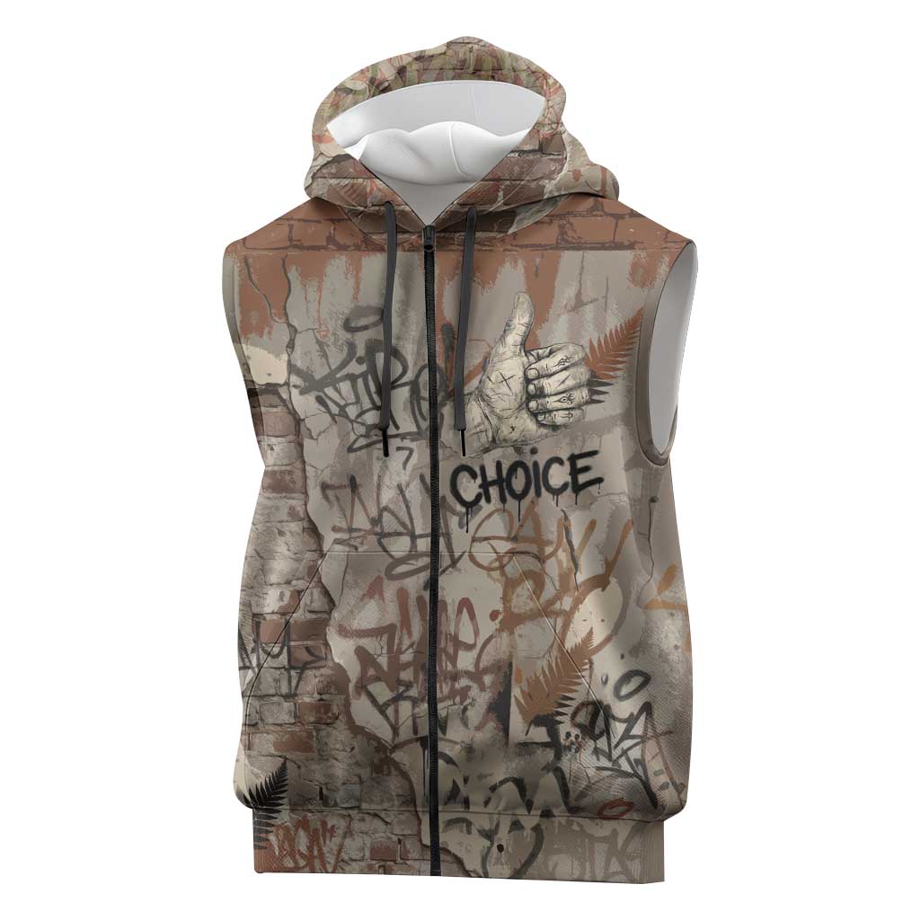Choice Bro Graffiti Handshake Sleeveless Zip Hoodie New Zealand Slang Fern Brick Wall and Urban Street Art