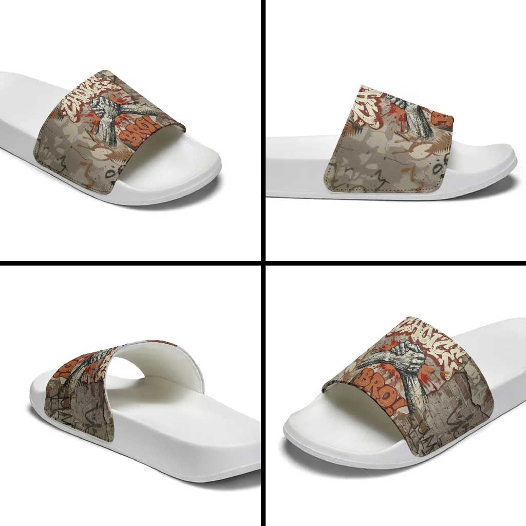 Choice Bro Graffiti Handshake Slide Sandals New Zealand Slang Fern Brick Wall and Urban Street Art TS04 - Polynesian Pride