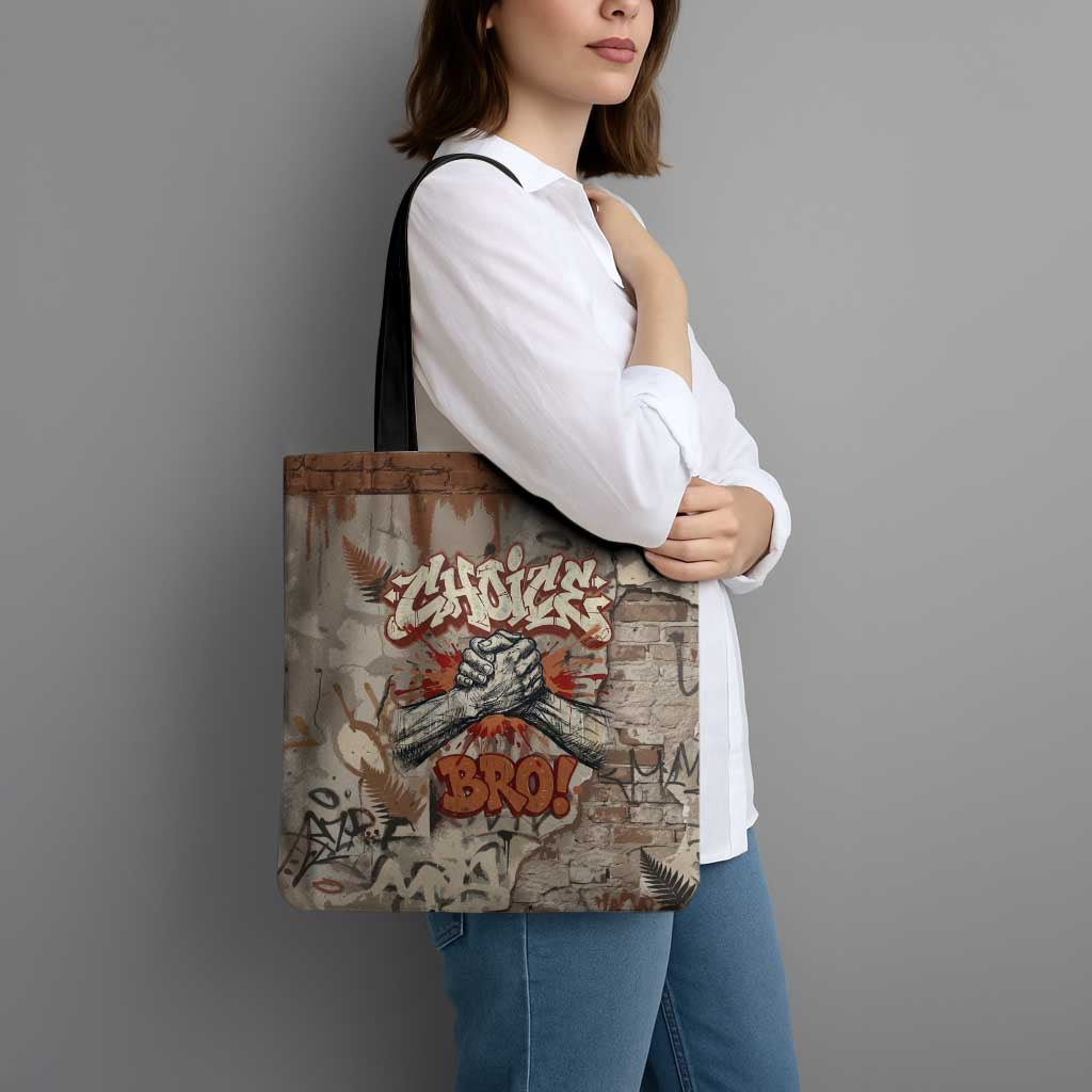 Choice Bro Graffiti Handshake Tote Bag New Zealand Slang Fern Brick Wall and Urban Street Art TS04 - Polynesian Pride