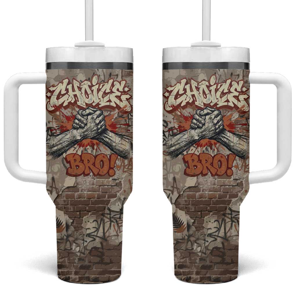Choice Bro Graffiti Handshake Tumbler With Handle New Zealand Slang Fern Brick Wall and Urban Street Art