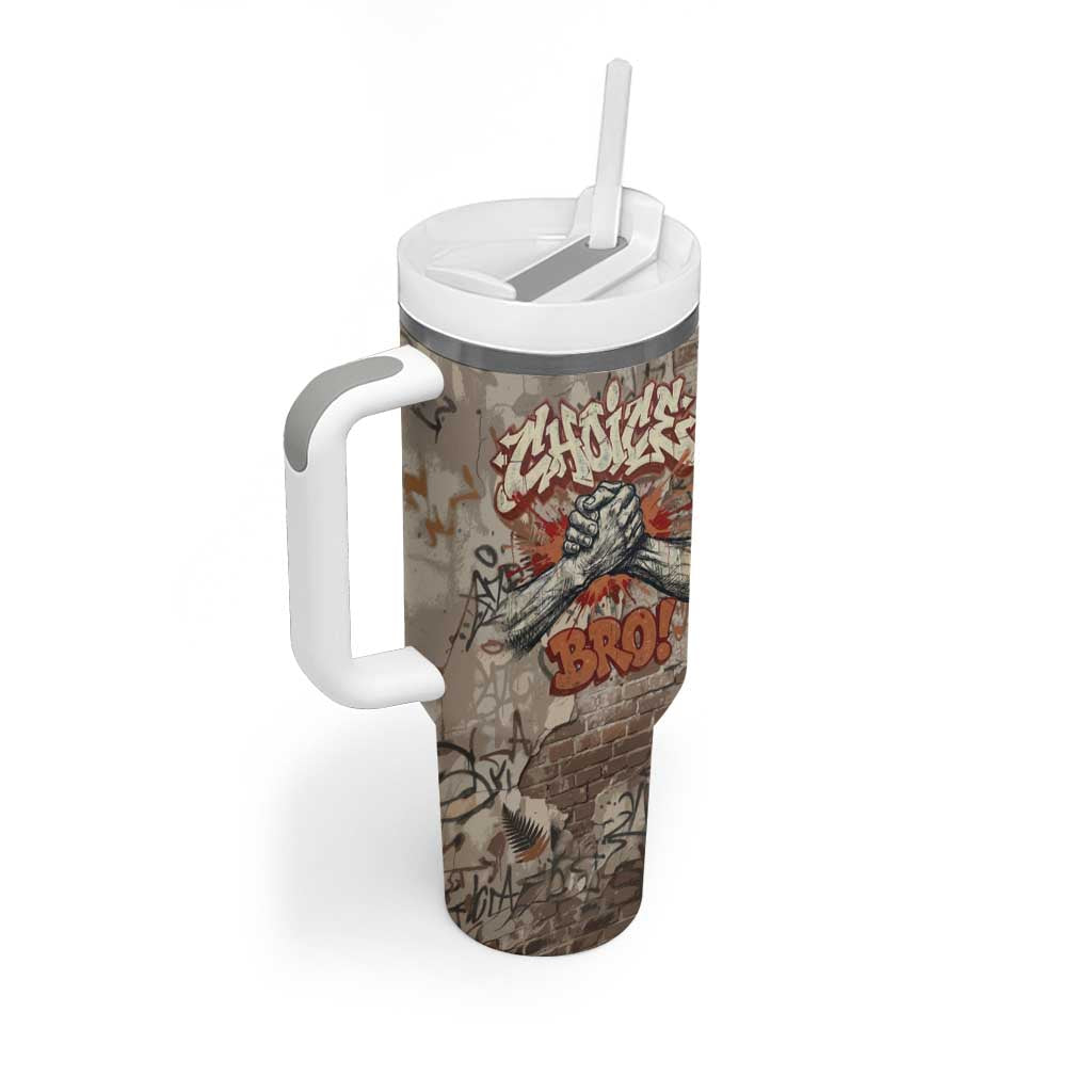 Choice Bro Graffiti Handshake Tumbler With Handle New Zealand Slang Fern Brick Wall and Urban Street Art TS04 - Polynesian Pride