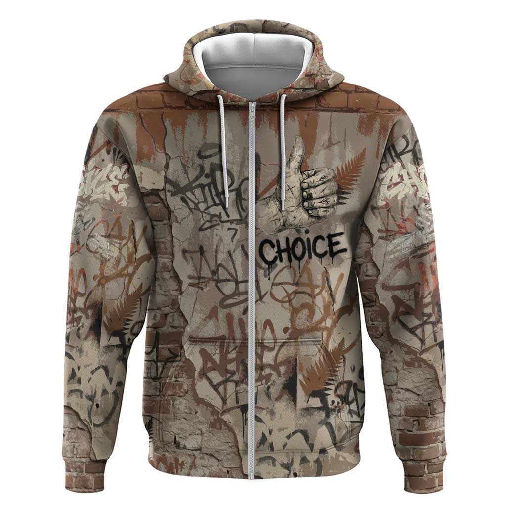Choice Bro Graffiti Handshake Zip Hoodie New Zealand Slang Fern Brick Wall and Urban Street Art TS04 Zip Hoodie Multicolor - Polynesian Pride