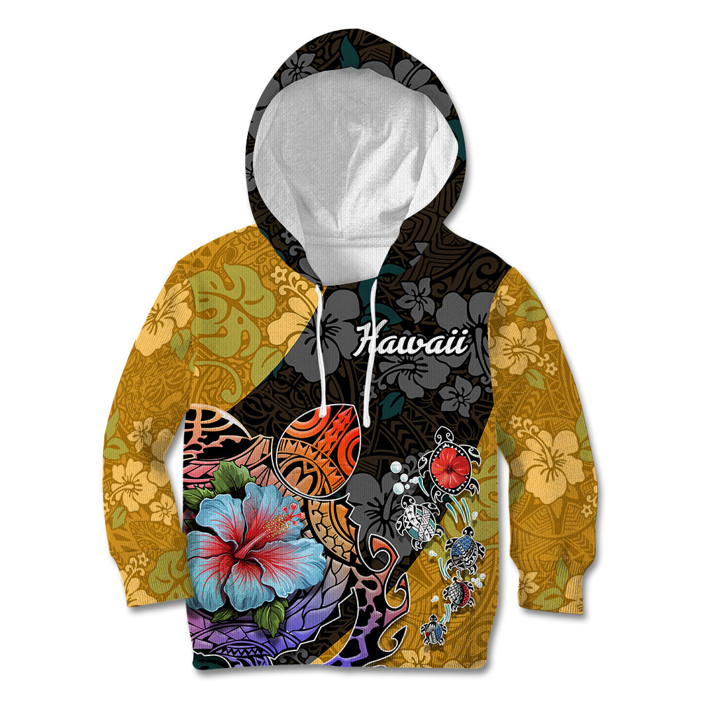 Hawaii Polynesian Kid Hoodie Turtles and Hibiscus Flower Gradient Pattern TS04 Multicolor - Polynesian Pride