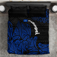 Pohnpei Federated States Of Micronesia Bedding Set Polynesian Tribal Heritage Art With Blue Island Tattoo Patterns