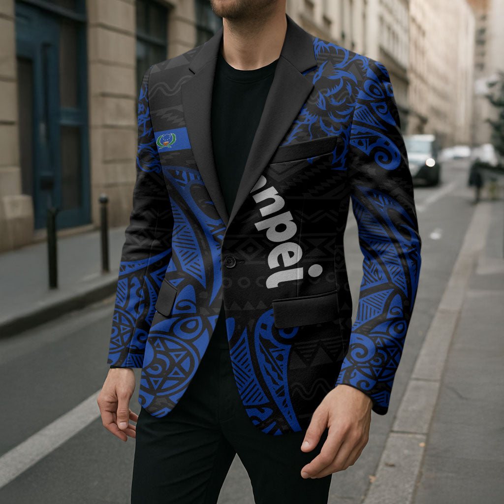Pohnpei Federated States Of Micronesia Blazer Polynesian Tribal Heritage Art With Blue Island Tattoo Patterns